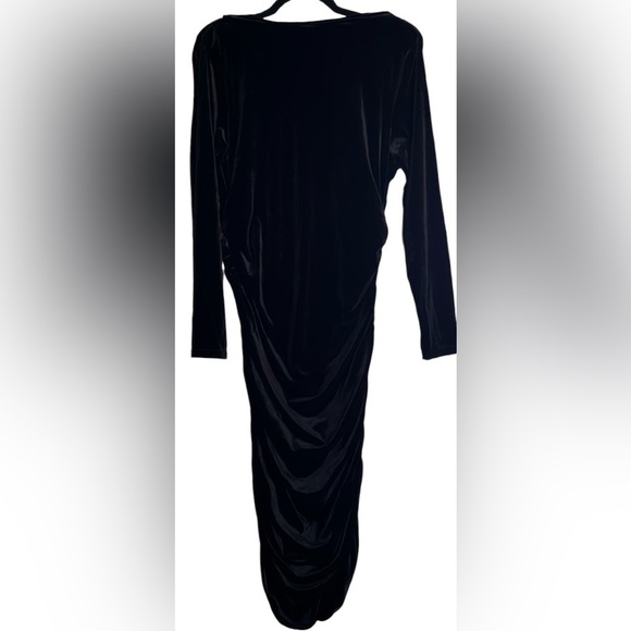 S H E I N Solid Black Velour Long Sleeve Mermaid Style Dress, Size 1XL(14), EUC. - Picture 10 of 12